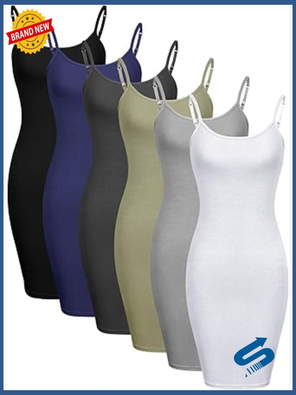 6 Pack Women's Long Tank Cami Dress Spaghetti Strap Slips Layering Under Dresses